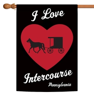 Black and Red "I Love Intercourse Pennsylvania" Outdoor House Flag 40